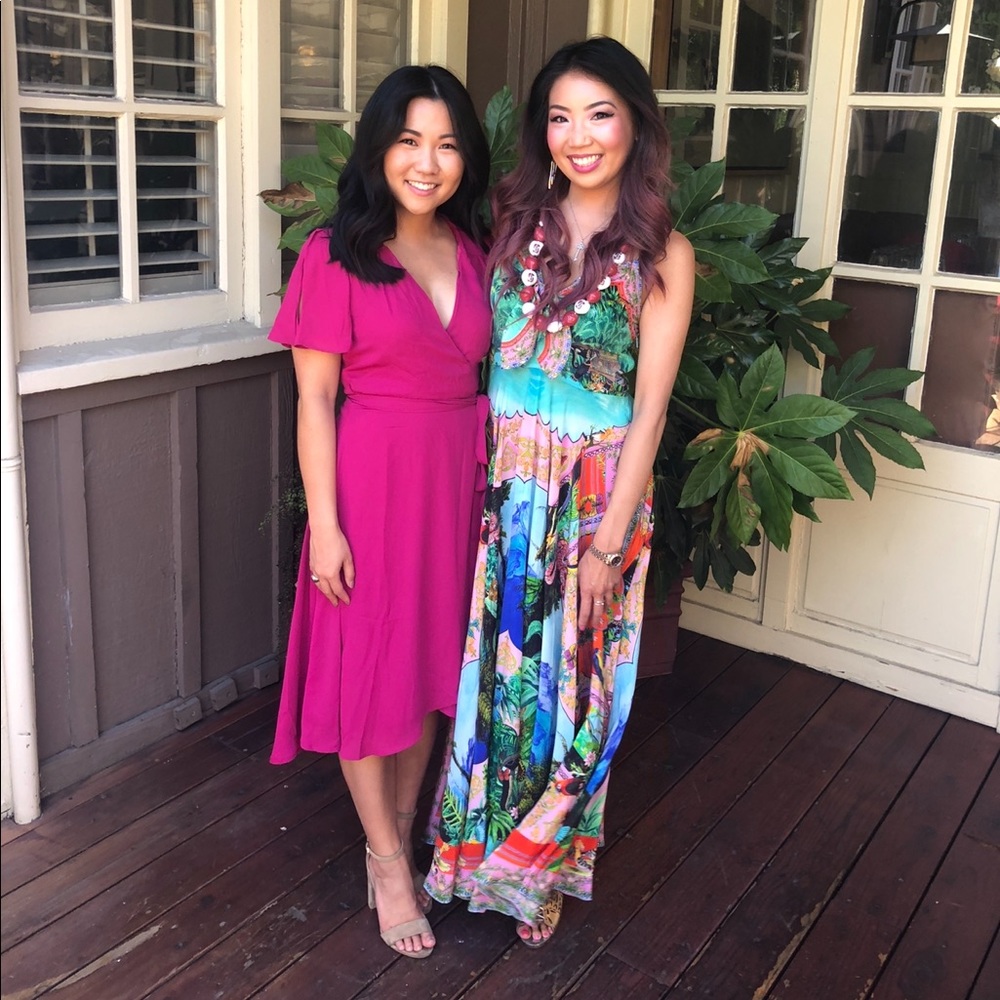 Hot pink midi wrap dress from Lulus